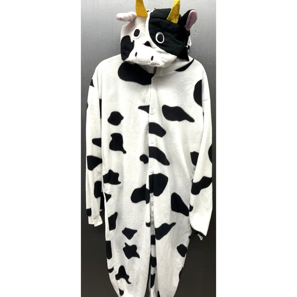 Adult Cow Hooded Pajama One Piece Size Sm Button Soft Cozy Halloween Costume